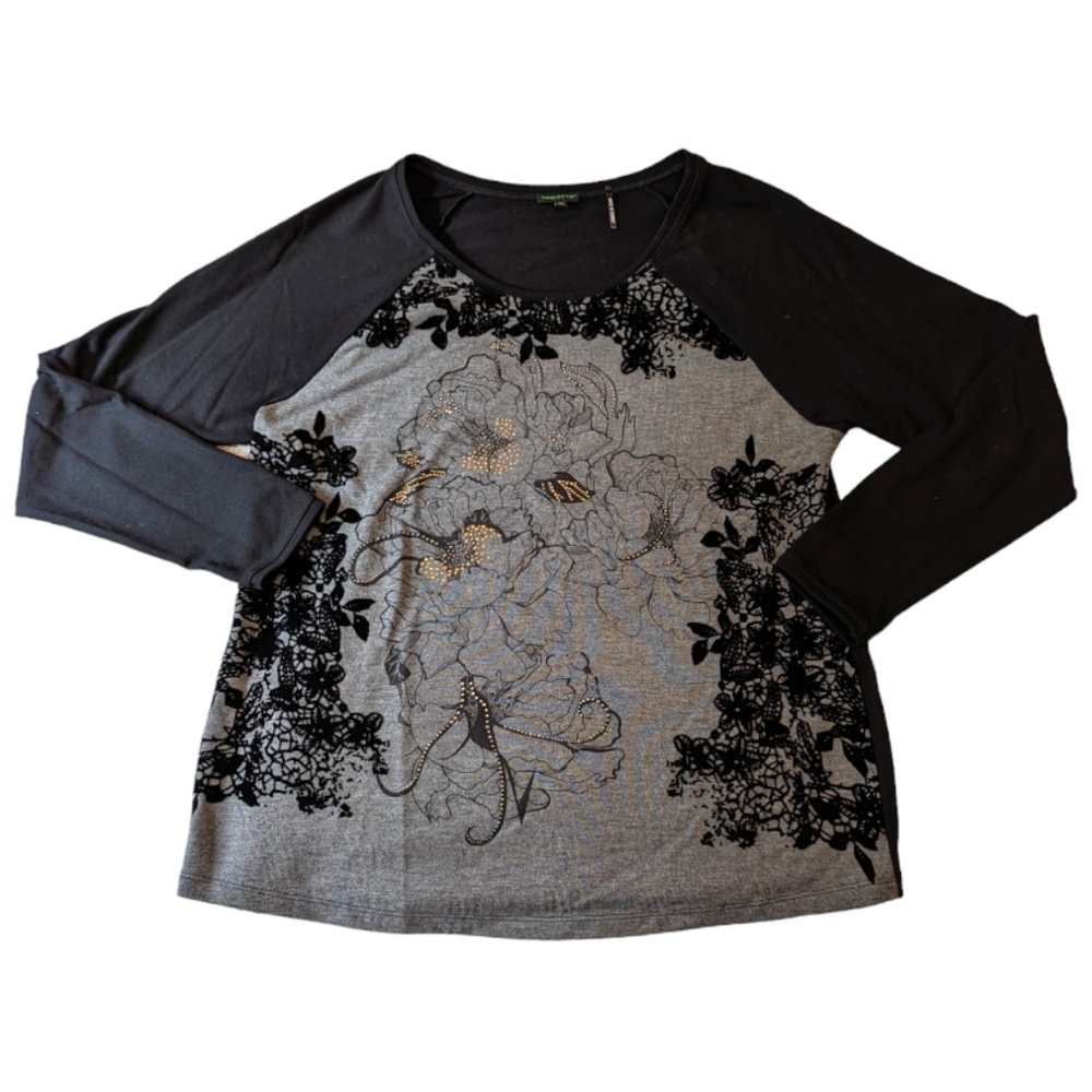 Tricotto black/grey floral studded top XL